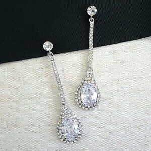 Long Crystal Teardrop Earrings, Weddings, Parties, NWT